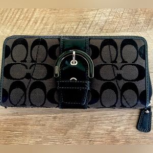 Leather Coach Accordion Zip Wallet